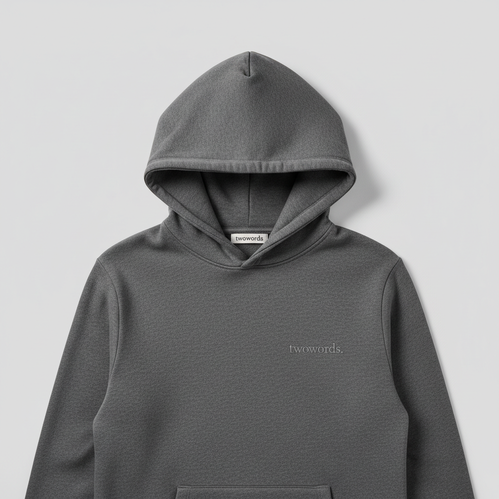 twowords. charcoal hoodie front