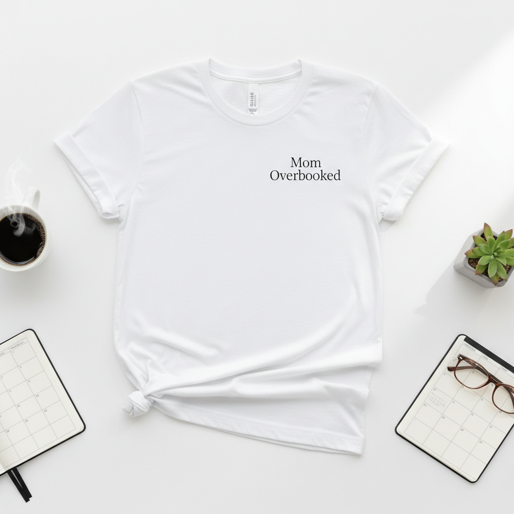 Mom Overbooked tee mockup